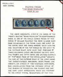 1858 11A en bande horizontale de 6 timbres obl P 4 Anvers, margés ...