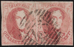 1858 12A en paire, très bien margés, obl centrale P 45 Gand. Luxe