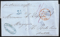 1854 LAC datée de Bruxelles 14/8/1854 vers Porto-Rico, Antilles ...