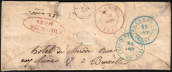1857 Enveloppe de France non timbrée 18/8/57 vers la Belgique. Port ...