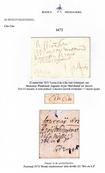 1672 LAC du 23/9/1672 de Tournay Cito Cito vers Antwerpen. Port III ...