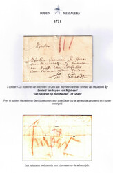 1721 LAC du 3/10/1721 par messager de Malines vers Gent. Port II ...