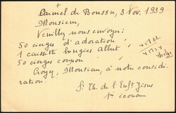 1939 Cat. Waroquiers C.L.A. N° 50 + 419 obl Boussu 3/11/39 vers ...