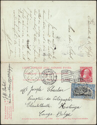 1913 Belgique EP double 10c grosse barbe, aller obl Bruxelles 17/9/13 ...