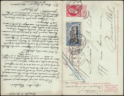 1913 Belgique EP double 10c grosse barbe, aller obl Bruxelles 17/9/13 ...