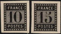 Essais de l''Imprimerie Nationale, 10c et 15c en noir. TB
