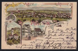 Schweiz Lithographie Gruss aus HINWEILSchweiz Lithographie Gruss aus ...