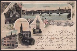 Schweiz Lithographie Gruss aus BASEL, 5 Bilder Schweiz Lithographie ...