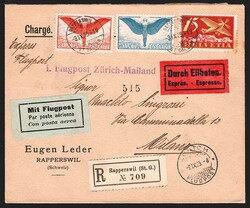 Schweiz, Flugpost, Sonderflüge, 1925, Zürich-Mailand-Zürich SF 25 ...