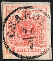Österreich 1850 3 Kreuzer FB Nr. 3 „(blass)rot“ HP Type IIIa ...