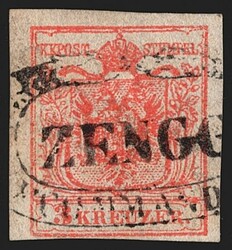 Österreich 1850 3 Kreuzer FB Nr. 3 „rot“ HP Type IIIa gestempelt ...