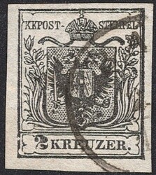 Österreich, Kaisertum, 2Kr. tiefschwarz, Nr.2 H Ib, überrandig, ...