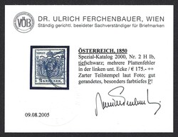 Österreich, Kaisertum, 2Kr. tiefschwarz, Nr.2 H Ib, überrandig, ...