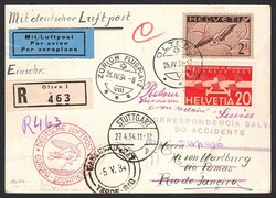 Schweiz,Flugpost, Unfallpost, UF B6, Rio de Janeiro, Flugboot Tapajos ...