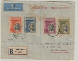 Zanzibar, 1936, 110 ..., als MiF auf Auslands- Einschreiben- FDC, ...
