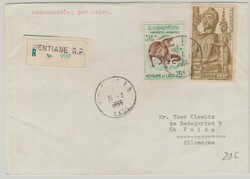 Laos, 1966, 100 $ + 75 K MiF, auf Auslands- Luftpost- Einschreiben ...