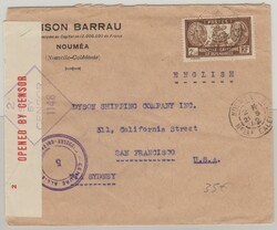 Neu Caledonien, 1942, 2,5 Fr. als EF auf Auslands- Einschreiben von ...