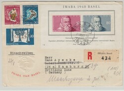 Schweiz, 1948, IMABA- Block + Zusatzfrankatur auf Einschreiben- ...