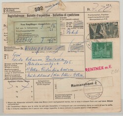 Schweiz, 1963, 7,20 Fr. MiF auf Auslandspaketkarte für 1 Paket von ...