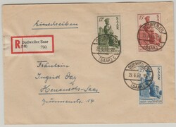 Saarland, 1950, Mi.- Nrn.: 293- 95 als FDC (!) Satzbrief- MiF, auf ...