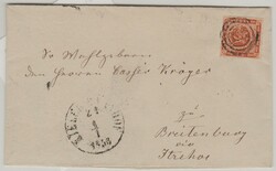 Dänemark (in D.), 1858, Mi.- Nr.: 4 als EF auf Fernbrief von Kiel- ...