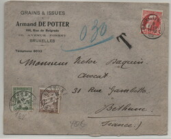 Belgien, 1909, 10 Ct. EF + 30 Ct. französisches Nachporto auf ...