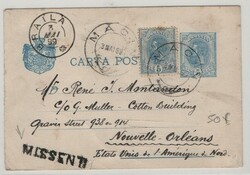 Rumänien, 1899, 5 Bani- GS- Karte, + 5 Bani- Zusatz, als Auslands- ...