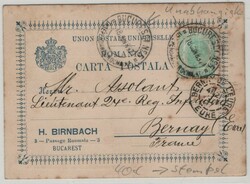 Rumänien, 1897, 10 Bani EF, als Auslands- Postkarte von Bucarest ...