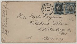 Panama, 1907, 5 Ct. (2x) als MeF, auf Auslandsbrief von Las Cascadas ...