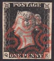 1d Black (QE) Plate 1b-Fine used cancelled by a nice Red MX- 4 clear ...