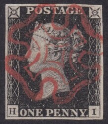 1d Black (HI) Plate 1b with Inverted Wk Superb used cancelled by a ...
