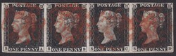 1d Black (SA-DS) Plate 1b horiz strip of 4 Has a pressed out crease- ...