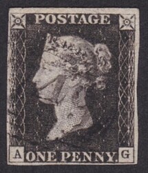 1d Black (AG) Plate 1b cancelled by 1844 numeral (appears to be 749 ...