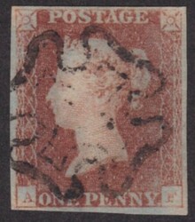 1841 1d Red (AF) Plate 1b- Very good used with 4 good margins Cat ...
