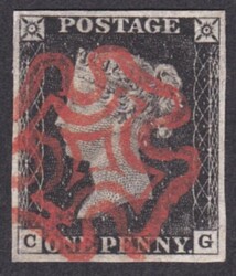 1d Black (CG) Plate 2 - Fine used - 4 good margins Fine Red MX