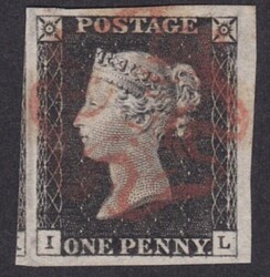 1d Black (IL) Plate 2 - Fine used with 4 large/huge margins all around