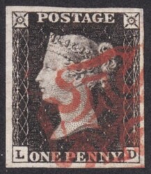 1d Black (LD) Plate 1a in an ealry impression Very fine used with 4 ...