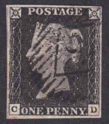 1d Black (CD) Plate 2 cancelled by a fine 1844 type London numeral. ...