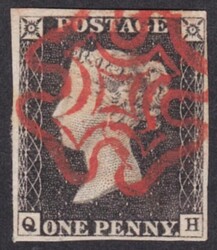 1d Black (QH) Plate 3-Superb used cancelled by a beautifull strike of ...