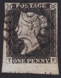 1d Grey Black (TF) Plate 3- Very fine used with 4 clear to huge ...