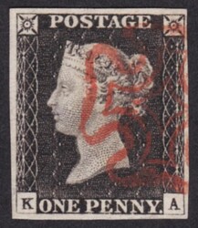 1d Grey Black (KA) Plate 3 Very Fine used cancelled by a neat Red MX ...