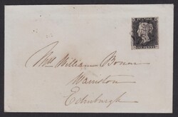 1d Black (SG) Plate 3 used on cover from Dunse April 4 - 1841 ...