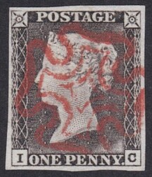 1d Grey Black (IC) Plate 1A in a much worne plate 4 good margins