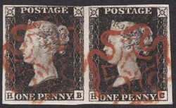 1d Black (EB-EC) Plate 1a an appealing horiz pair with 4 clear to ...