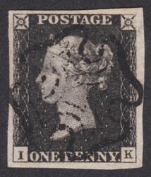 1d Black (IK) Plate 1b-Very fine used -cancelled by a fine Black MX- ...