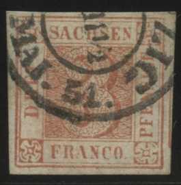 1850, 3 Pf. ziegelrot, allseits breitrandig und in frischer feiner ...