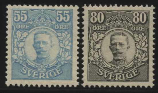 1918, Värnamo 55 Öre hellblau und 80 Öre schwarz mit vollem ...
