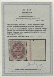 1920, 40 Pf karminrot, nicht verausgabter Wert, ...