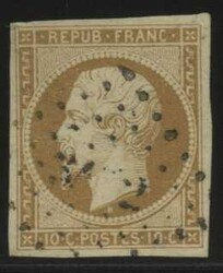 1852, 10 C. gelbbraun Napoleon, allseits breitrandig, farbfrisches ...