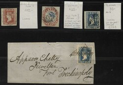 1854, 1/2 A. blau breitrandig und 2. Exemplar auf Brief, 1 A. rot und ...
